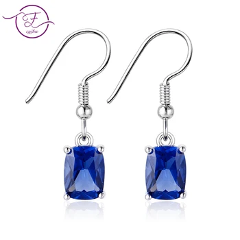 

High Jewelry 925 Sterling Silver Drop Earrings Women's Rectangular Dark Blue and Emerald and Light Blue Gemstone Wedding Gifts