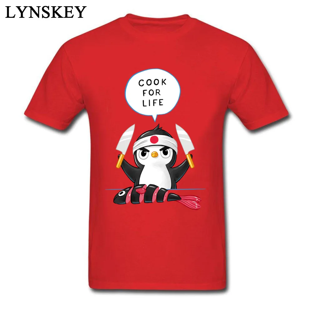100% Cotton Tops T Shirt Penguin Chef for Men Normal T Shirts Casual 2017 Hot Sale Round Collar Short Sleeve Sweatshirts Penguin Chef red