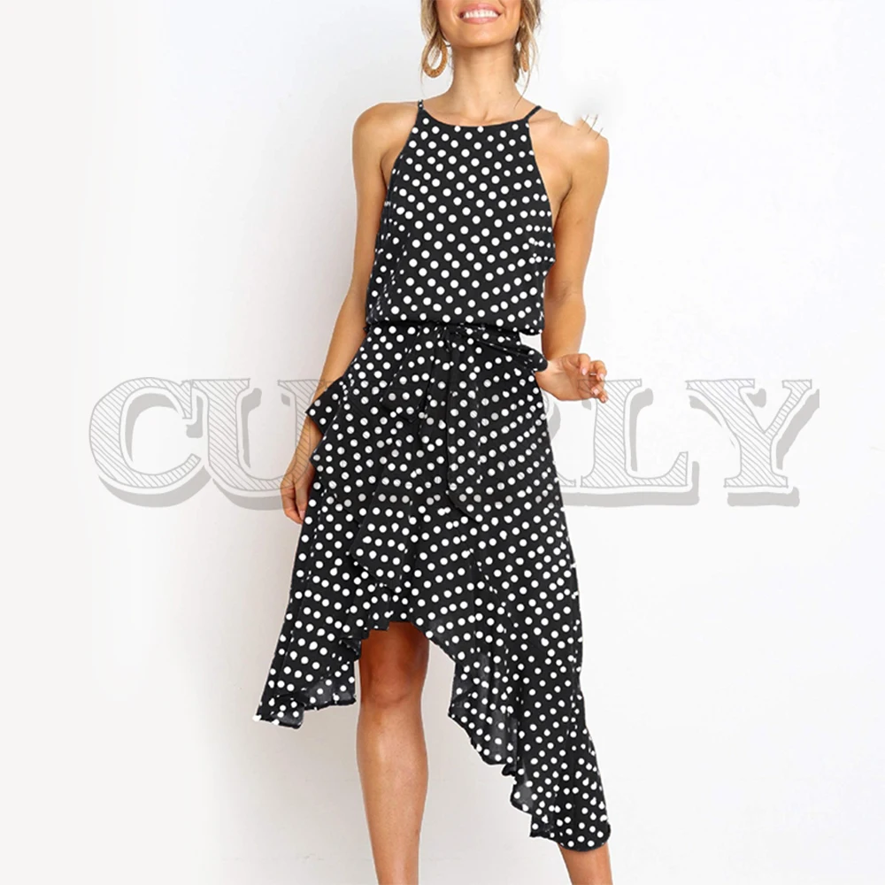 CUERLY Polka dot summer dress women Asymmetrical halter print ruffled holiday beach dress Elegant plus size female vestidos
CUERLY Polka dot summer dress women Asymmetrical halter print ruffled holiday beach dress Elegant plus size female vestidos