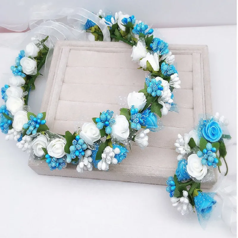 Handmade Festival Ribbon Flower Hair Accessories Artificial Floral Women Headband Crown Wedding Sets Sadoun.com