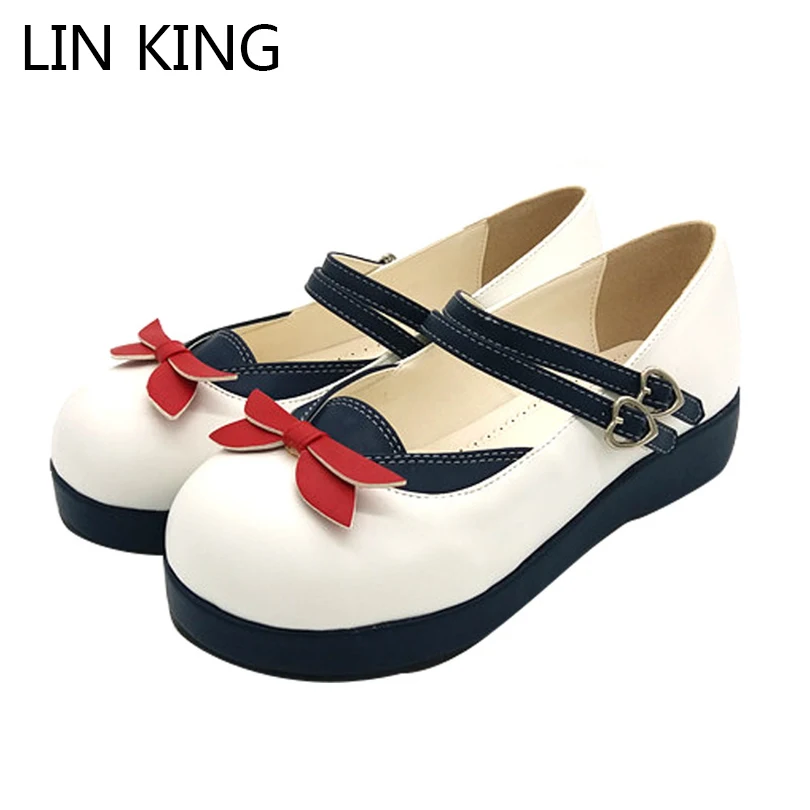 LIN KING New Fashion Wedges Women Pumps Sweet Bowtie Lolita Shoes Casual Buckle Round Toe Platform Pumps Thick Sole Party Shoes 
LIN KING New Fashion Wedges Women Pumps Sweet Bowtie Lolita Shoes Casual Buckle Round Toe Platform Pumps Thick Sole Party Shoes