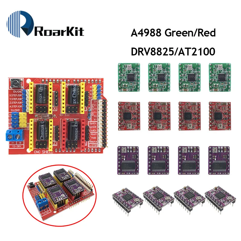 New CNC Shield v3 engraving machine / 3D Printer / + 4pcs A4988/DRV8825/AT2100 Driver Expansion Board for Arduino DIY K
New CNC Shield v3 engraving machine / 3D Printer / + 4pcs A4988/DRV8825/AT2100 Driver Expansion Board for Arduino DIY K