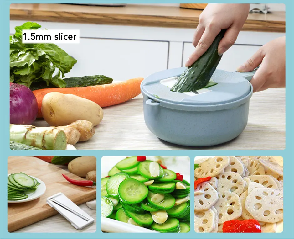 Mandoline Slicer - Best Vegetable Chopper And Grinder - 8 in 1