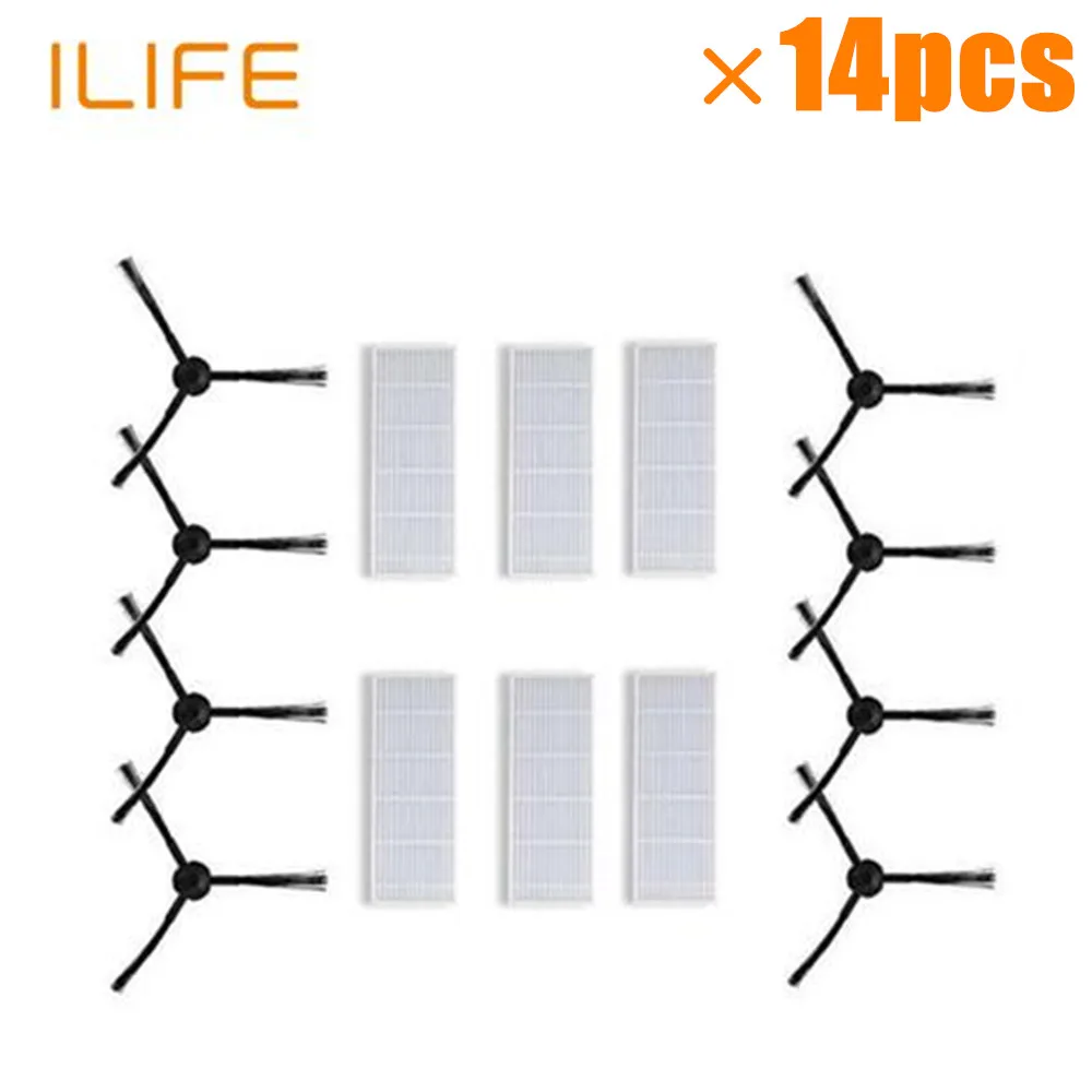 14 шт./лот Сменные Наборы для робота пылесоса ILIFE A6 A4 A4s HEPA фильтр боковая щетка|side