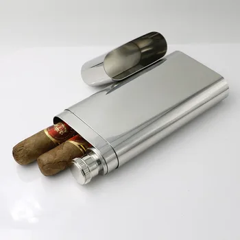 High Quality304 Stainless Steel Double Cigar Tube Box with hip flask Exquisite Mirror Polished Cigar Case cigar 
High Quality304 Stainless Steel Double Cigar Tube Box with hip flask Exquisite Mirror Polished Cigar Case cigar