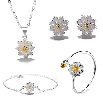 925 Sterling Silver Lotus Flower Charm Necklaces & Pendants Earring Ring Bracelet Jewelry Set For Women Choker Collar dz739
925 Sterling Silver Lotus Flower Charm Necklaces & Pendants Earring Ring Bracelet Jewelry Set For Women Choker Collar dz739