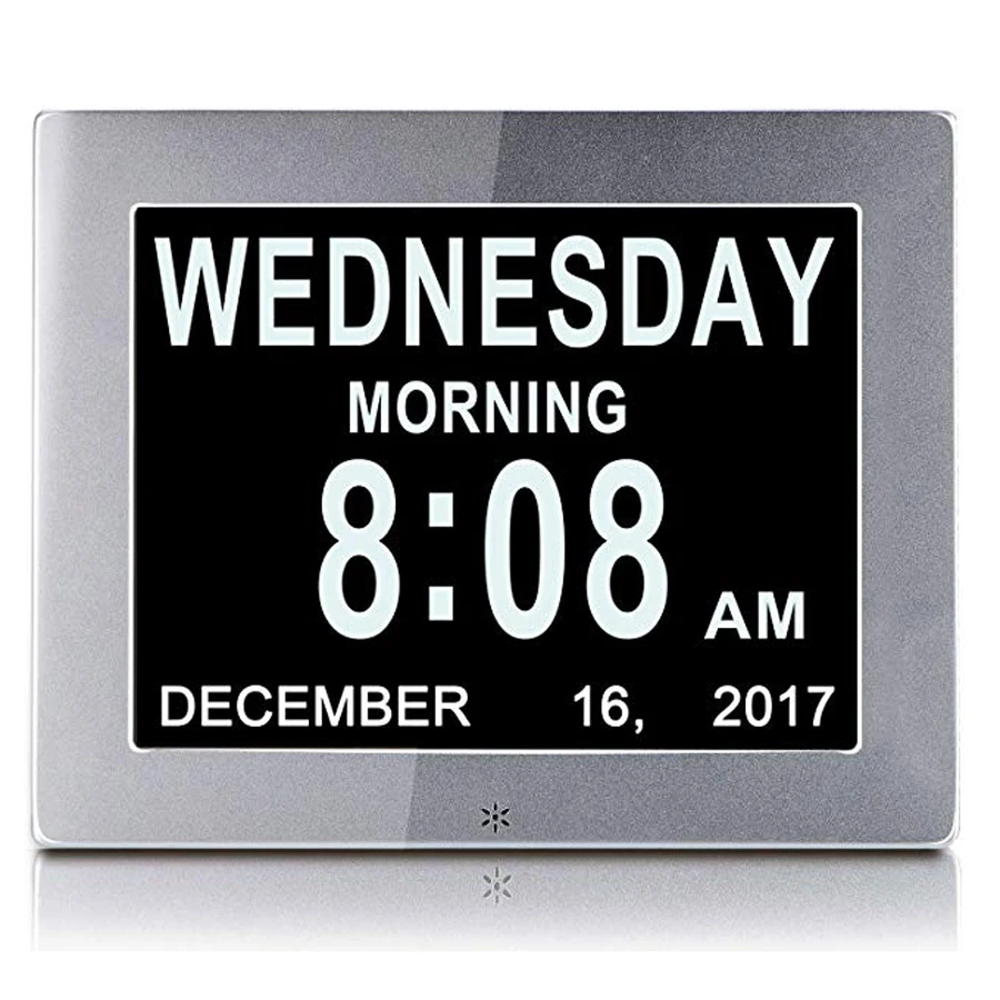 Digital Day Clock Extra Large Non-Abbreviated Month Calendar Alarm Clocks Impaired Vision and Seniors Metal Table Clocks 8 inch
Digital Day Clock Extra Large Non-Abbreviated Month Calendar Alarm Clocks Impaired Vision and Seniors Metal Table Clocks 8 inch