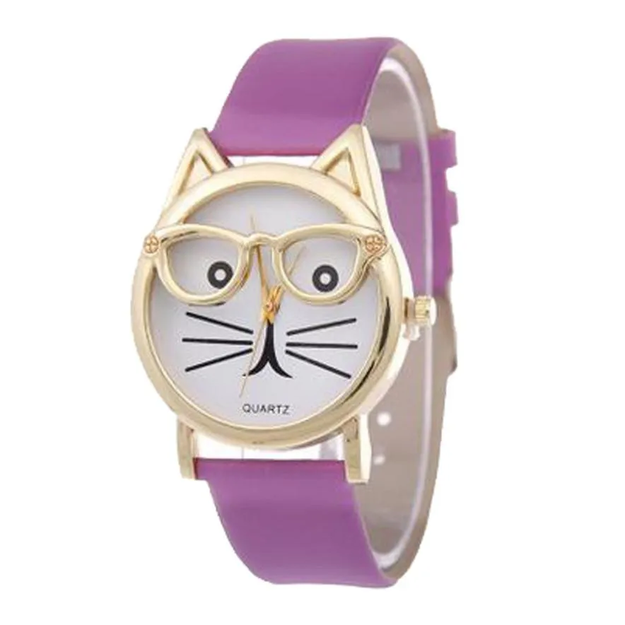 Hot fashion creative Special Pattern Fashion simple watch Leather Cute Glasses Cat Women Analog Quartz Dial Wrist Watch
Hot fashion creative Special Pattern Fashion simple watch Leather Cute Glasses Cat Women Analog Quartz Dial Wrist Watch