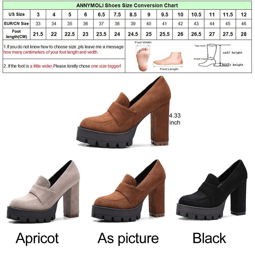 ANNYMOLI/туфли на очень высоком каблуке и платформе Туфли толстом Черные туфли