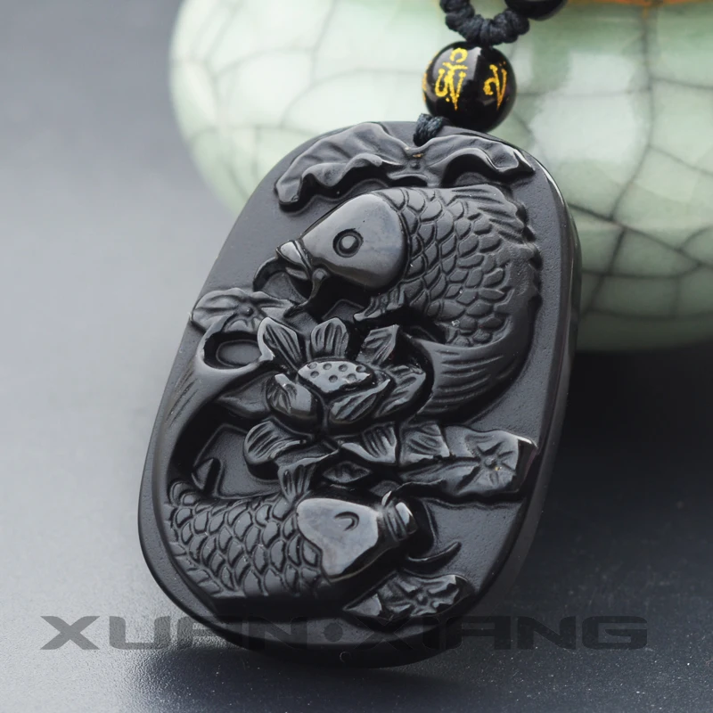 Drop Shipppping Women Necklace Pendant Natural Obsidian Carved Lotus Carp Gift for Women Fashion Jades Jewelry Free Chain
Drop Shipppping Women Necklace Pendant Natural Obsidian Carved Lotus Carp Gift for Women Fashion Jades Jewelry Free Chain