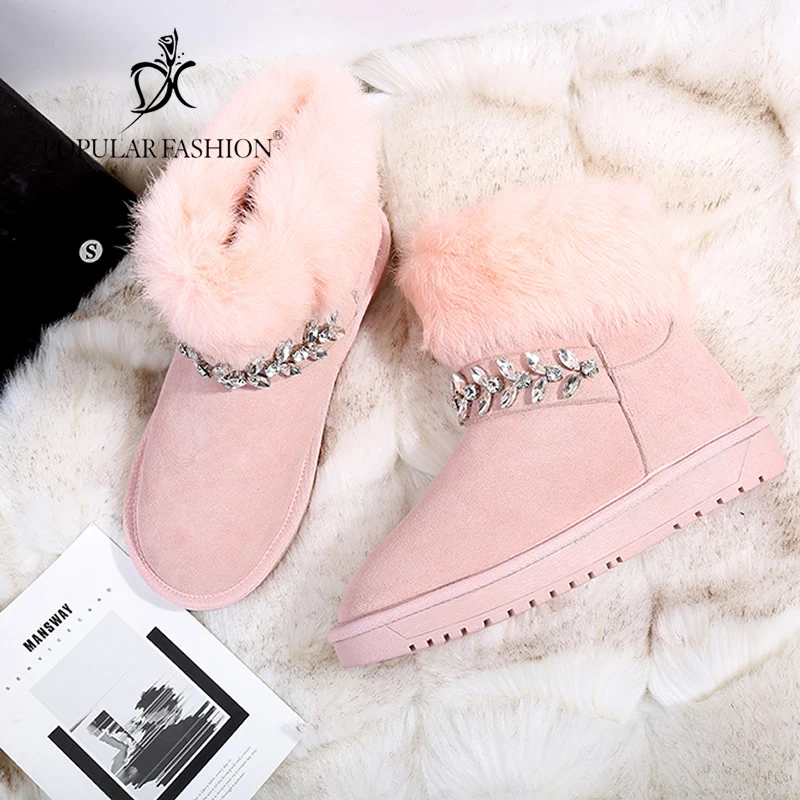 Women Winter Cow Suede Snow Boots Sweet Crystal Ankle Winter Shoes for Girls Warm Wool Blend Inside Short Booties Female
Women Winter Cow Suede Snow Boots Sweet Crystal Ankle Winter Shoes for Girls Warm Wool Blend Inside Short Booties Female
