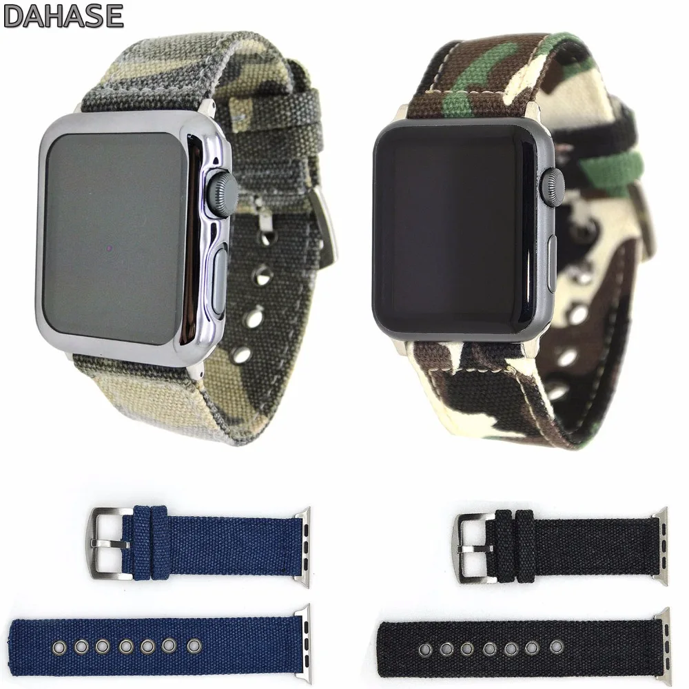 DAHASE камуфляжная парусиновая ткань ремешок для Apple Watch Band 42 мм 38 браслет отдыха iWatch