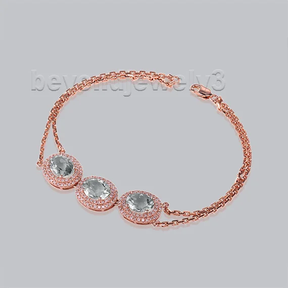 

Vintage Design Oval 7x9mm 14Kt Rose Gold Diamond Natural Green Amethyst Bracelet For Women ,Gemstone Jewelry