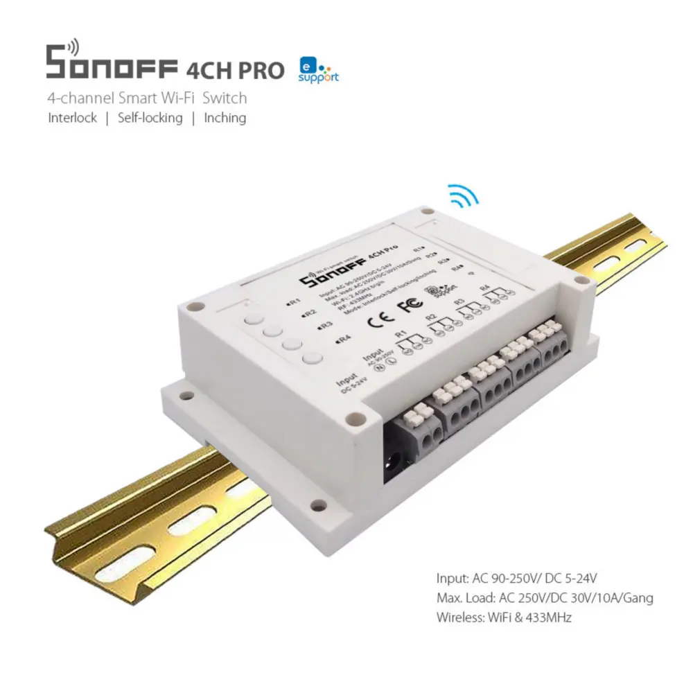 Умный дом Sonoff 4CH Pro 433 МГц РЧ Wi Fi выключатель света 4 Gang 3 режима работы встроенный