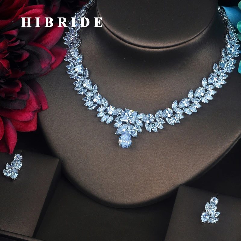 HIBRIDE Clear Sparkly Crystal Cubic Zirconia Jewelry Sets For Women Bride Necklace Set Wedding Bride Dress Accessories N-374
HIBRIDE Clear Sparkly Crystal Cubic Zirconia Jewelry Sets For Women Bride Necklace Set Wedding Bride Dress Accessories N-374