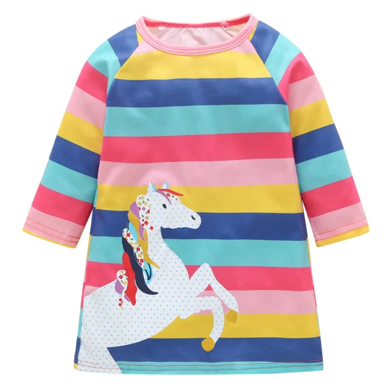 Spring Autumn Girls Dress Casual Children's Pure Cotton Rainbow Striped Cute Baby Girls Cartoon Printed Pony Children's Clothing
Spring Autumn Girls Dress Casual Children's Pure Cotton Rainbow Striped Cute Baby Girls Cartoon Printed Pony Children's Clothing