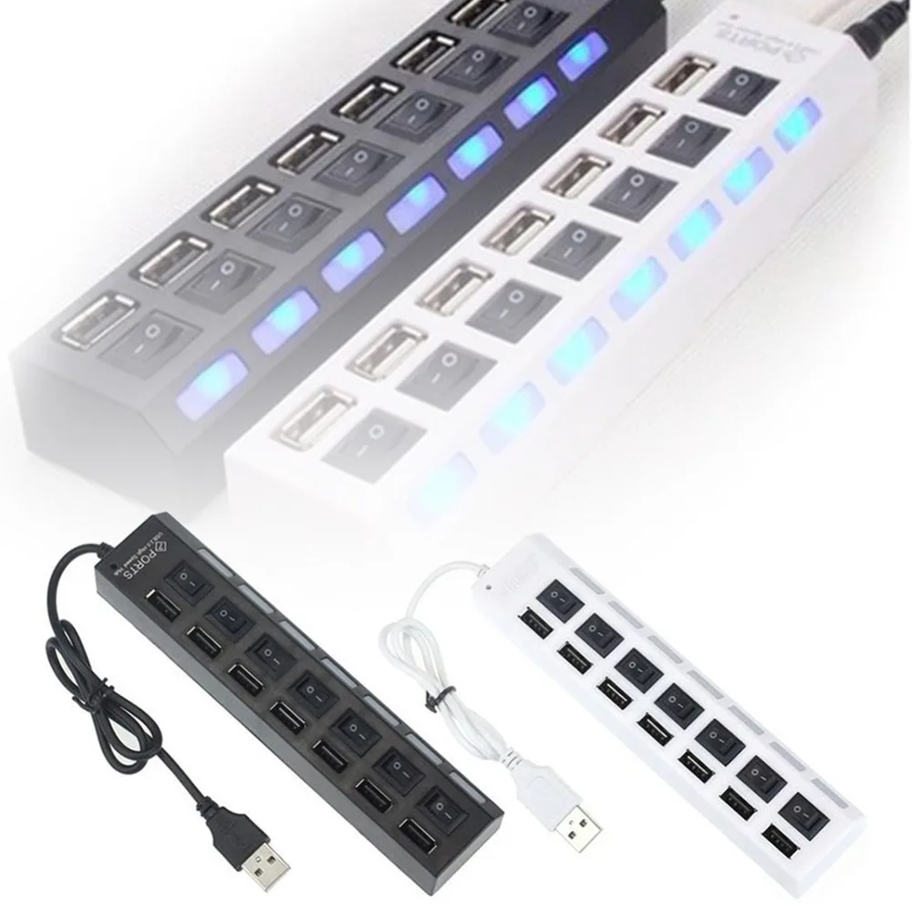 7 Port USB 2.0 Black High Speed Hub Splitter Cable For PC Laptop Mac | Компьютеры и офис