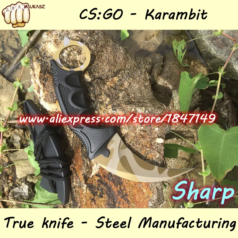 MUKASZ CSGO Выжженной Counter Strike Золотой Karambit Нож Шеи с Оболочкой Убоя Реальная игра