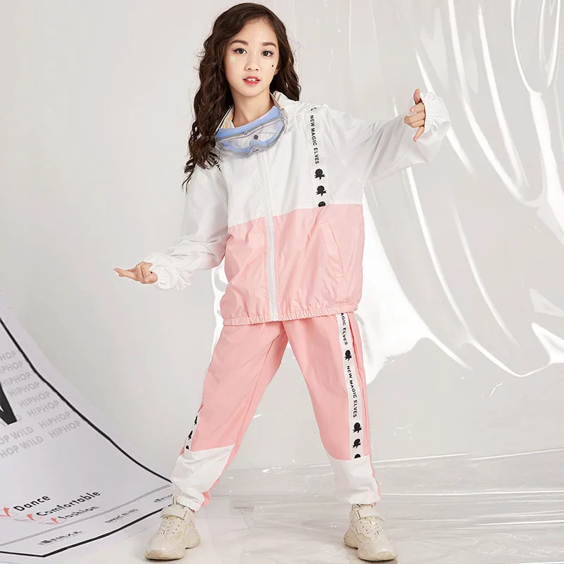 Children hip hop set female hip-hop drum pink jacket girls jazz dance performance costumes DQL083 | Тематическая одежда и