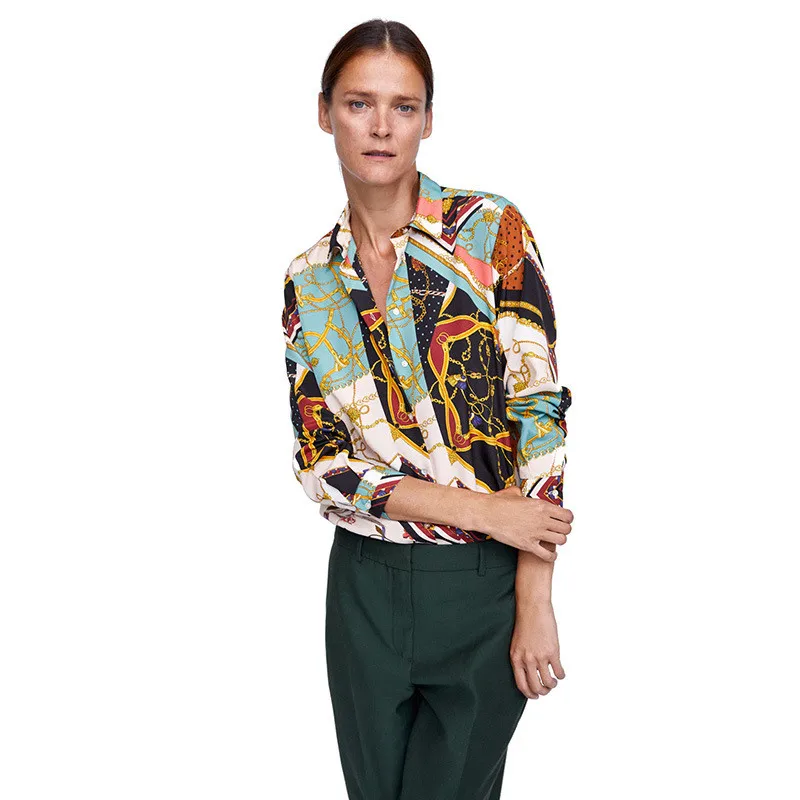 women vintage Geometric pattern blouses long sleeve turn down collar pleated shirts female casual wear chic tops
women vintage Geometric pattern blouses long sleeve turn down collar pleated shirts female casual wear chic tops