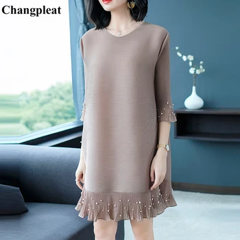 Changpleat 2019 Spring New bead Solid Women dress Miyak Pleated Fashion loose 3/4 Sleeve Large Size Above Knee Dresses Tide FD00
Changpleat 2019 Spring New bead Solid Women dress Miyak Pleated Fashion loose 3/4 Sleeve Large Size Above Knee Dresses Tide FD00