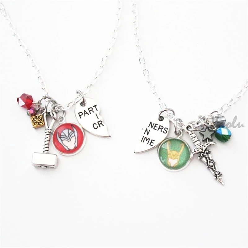 

6pair/lot Thor Loki BFF Necklaces Marvel Comic Inspired Jewelry Friendship Partners in Crime Best Friend necklace