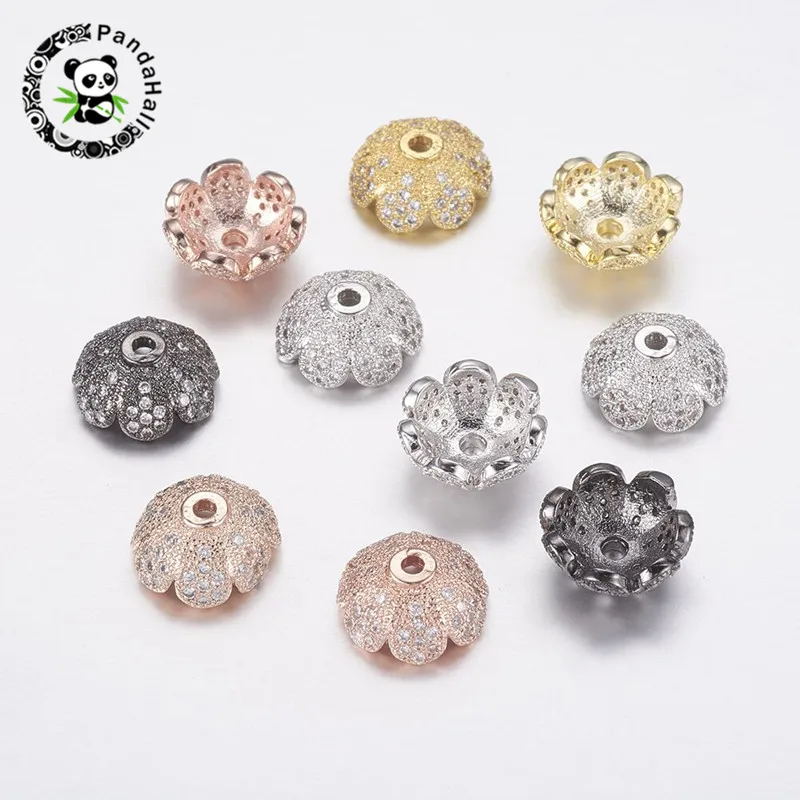Environmental More-Petal Flower Brass Micro Pave Cubic Zirconia Bead Caps, Lead Free & Nickel Free, Mixed Color,11x4.8mm, Hole:1
Environmental More-Petal Flower Brass Micro Pave Cubic Zirconia Bead Caps, Lead Free & Nickel Free, Mixed Color,11x4.8mm, Hole:1