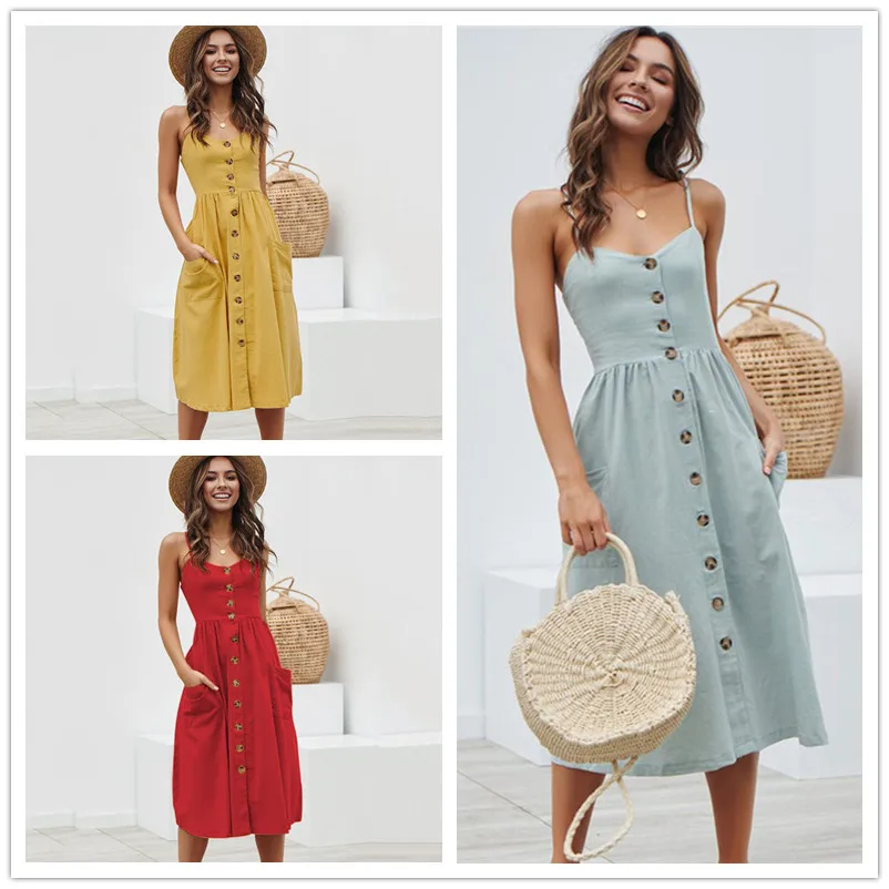 Sexy Strap Bohemian Floral Tunic Beach Dress Sundress 2019 Summer Women Pocket Button Striped Dress Robe Vestido Female Big Size
Sexy Strap Bohemian Floral Tunic Beach Dress Sundress 2019 Summer Women Pocket Button Striped Dress Robe Vestido Female Big Size