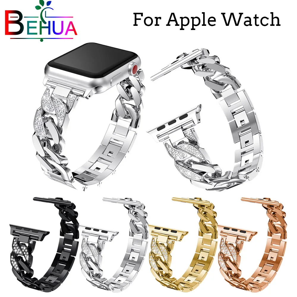 Ремень бриллиантами браслет для наручных часов Apple Watch 42 мм 38 40 44 нержавеющая