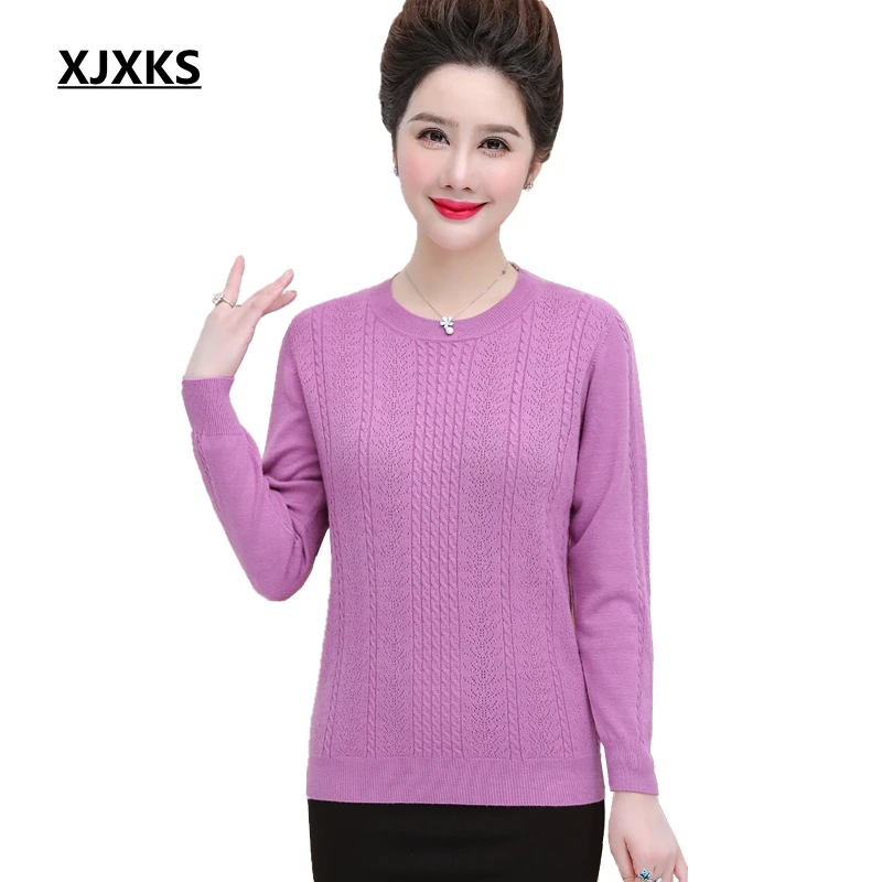 XJXKS Fall Sweater 2019 Large Size Women's Elegant Solid Color Pullover Round Neck Long Sleeve Wool Knitted Women Sweater
XJXKS Fall Sweater 2019 Large Size Women's Elegant Solid Color Pullover Round Neck Long Sleeve Wool Knitted Women Sweater