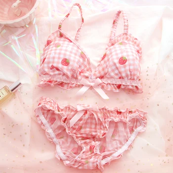 Japanese Style Cartoon Strawberry Print Plaid Ruffle Underwear Panties Brassiere Set No Rims Bra Anime Sexy&Cute Lingerie set
Japanese Style Cartoon Strawberry Print Plaid Ruffle Underwear Panties Brassiere Set No Rims Bra Anime Sexy&Cute Lingerie set