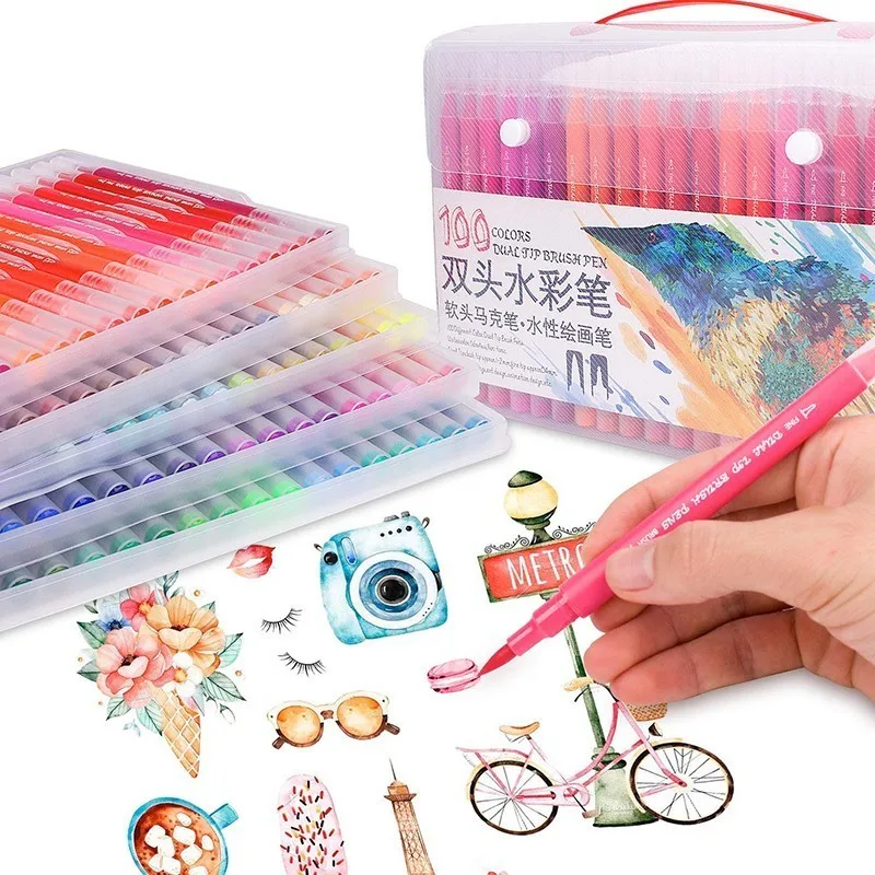 Colour Pen Dual Tip Brush Marker Pens Fineliner Watercolor Drawing Marker for Colouring Books Calligraphy Art Supplies
Colour Pen Dual Tip Brush Marker Pens Fineliner Watercolor Drawing Marker for Colouring Books Calligraphy Art Supplies