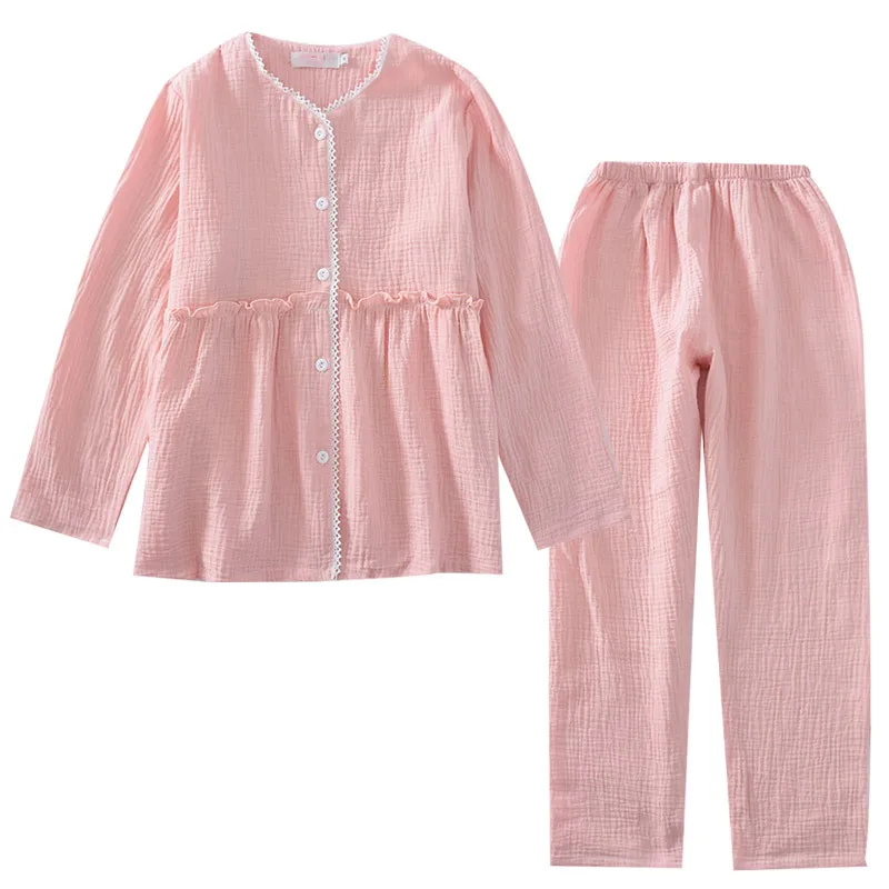 2019 Spring and Summer New Cotton Crepe Pijama Mujer Loose Casual Pajamas Pants Home Suit Pink Long Sleeve Round Neck Pajamas
2019 Spring and Summer New Cotton Crepe Pijama Mujer Loose Casual Pajamas Pants Home Suit Pink Long Sleeve Round Neck Pajamas