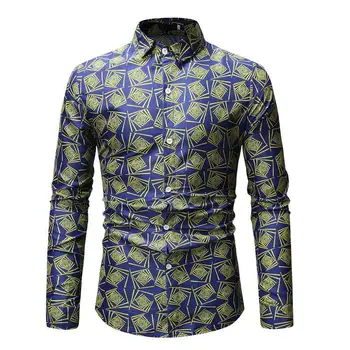 

Mens Dress Shirts Plant flower Leisure Stage Hawaiian Shirt Long sleeve Blouse Men Black Red Blue