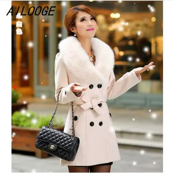 AILOOGE 2017 Winter Woolen Coat Long Section OL Commuter Big Fur Collar Coat Large Size Women Solid Double Breasted Outerwear
AILOOGE 2017 Winter Woolen Coat Long Section OL Commuter Big Fur Collar Coat Large Size Women Solid Double Breasted Outerwear