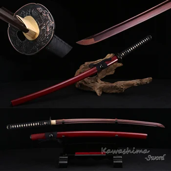 Japanese Nihonto Imitated Damascus Folded Steel Handmade Full Tang Katana Samurai Sword Sharp Read for Cutting-Red
Japanese Nihonto Imitated Damascus Folded Steel Handmade Full Tang Katana Samurai Sword Sharp Read for Cutting-Red