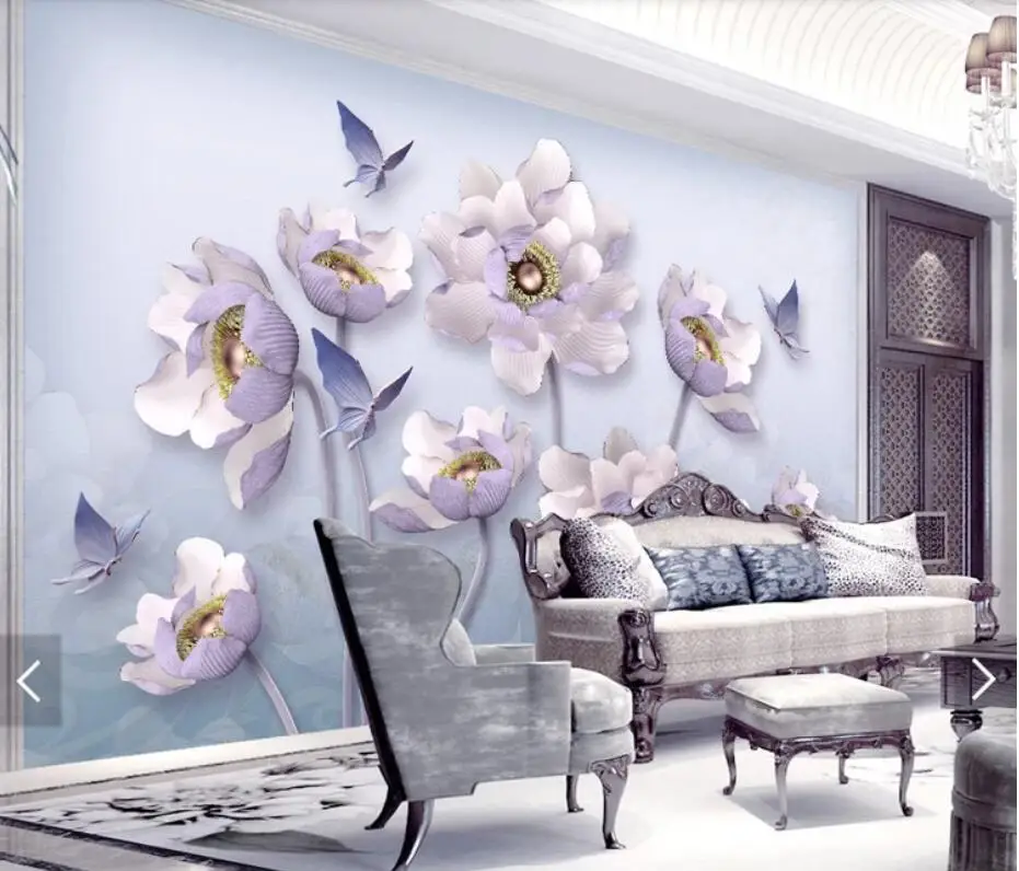 Embossed Peony Flower Butterfly View Wallpaper 3D Wall Mural for Living Room Contact Paper Papers Roll Hand Painting Murals |