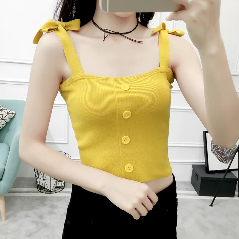 Summer Women Fashion Slim Knitting Tank Crop Tops With Bow Straps Female Knitted Camisole Sleeveless Short T shirts 9-370
Summer Women Fashion Slim Knitting Tank Crop Tops With Bow Straps Female Knitted Camisole Sleeveless Short T shirts 9-370