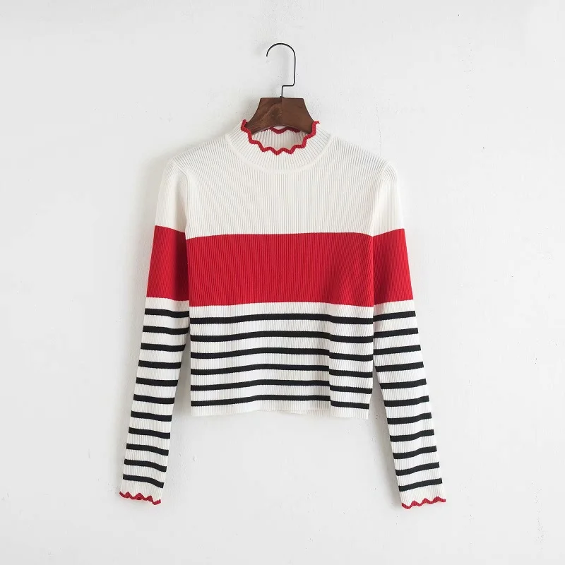 Women Sweet Striped Pattern Patchwork Knitted Sweater Long Sleeve Ruffled Short Stretchy Pullovers Fashion Chic Tops Feminine
Women Sweet Striped Pattern Patchwork Knitted Sweater Long Sleeve Ruffled Short Stretchy Pullovers Fashion Chic Tops Feminine