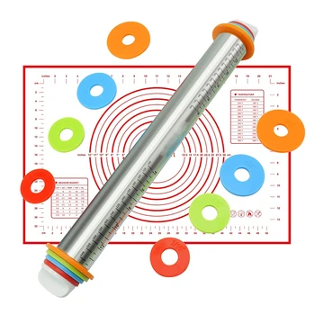 Adjustable Stainless Steel Rolling Pins 4 Removable Thickness Rings Pastry Mat for Dough Pizza Pastry Pie Cookies Bakeware Tool
Adjustable Stainless Steel Rolling Pins 4 Removable Thickness Rings Pastry Mat for Dough Pizza Pastry Pie Cookies Bakeware Tool