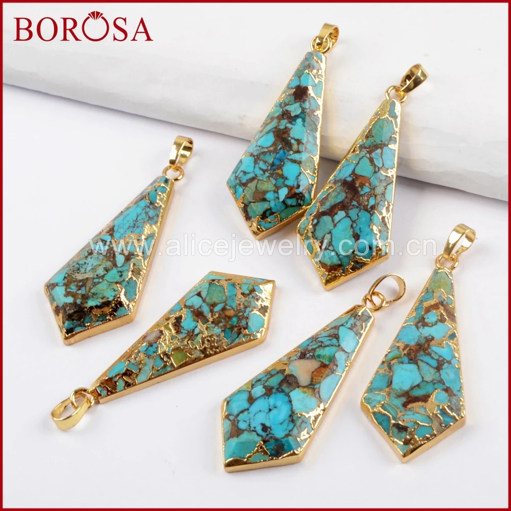 BOROSA 5/10PCS Gold Color Shield Copper Turquoises Faceted Pendant Natural Blue Stone Pendant Beads Jewelry for Necklace G1641
BOROSA 5/10PCS Gold Color Shield Copper Turquoises Faceted Pendant Natural Blue Stone Pendant Beads Jewelry for Necklace G1641
