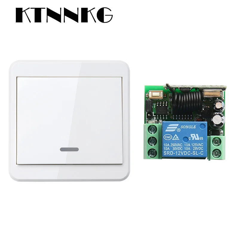Фото 433MHz DC 12V Universal Remote Light Switch 1CH Control Relay Receiver Wireless Wall Panel Transmitter No Wire | Электроника