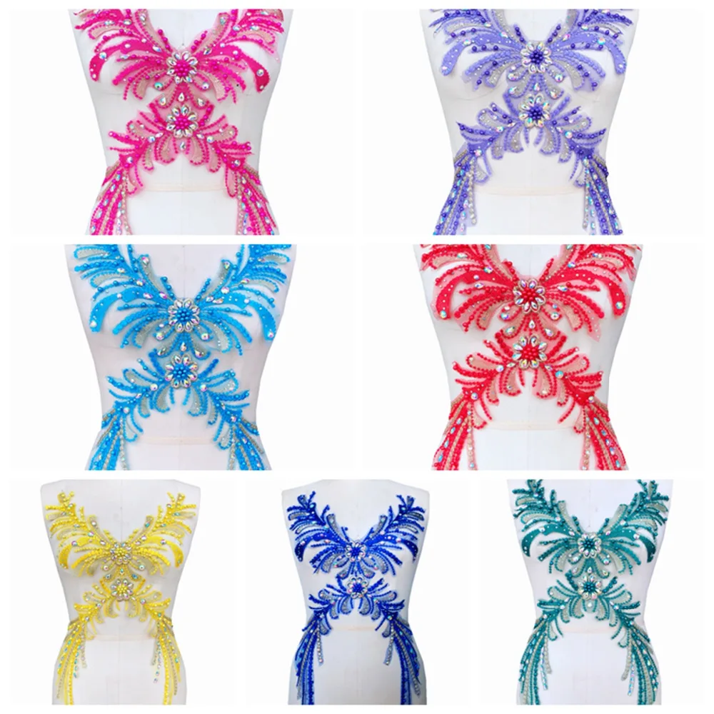Sew on rhinestones beads lace applique multicolored trim patches for dress DIY accessories
Sew on rhinestones beads lace applique multicolored trim patches for dress DIY accessories
