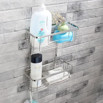 Bathroom Basket Stainless Steel Dual Tier Wall Mounted Storage Holder Cosmetic Rack Bathroom Accessories With Towel Robe Hook
Bathroom Basket Stainless Steel Dual Tier Wall Mounted Storage Holder Cosmetic Rack Bathroom Accessories With Towel Robe Hook