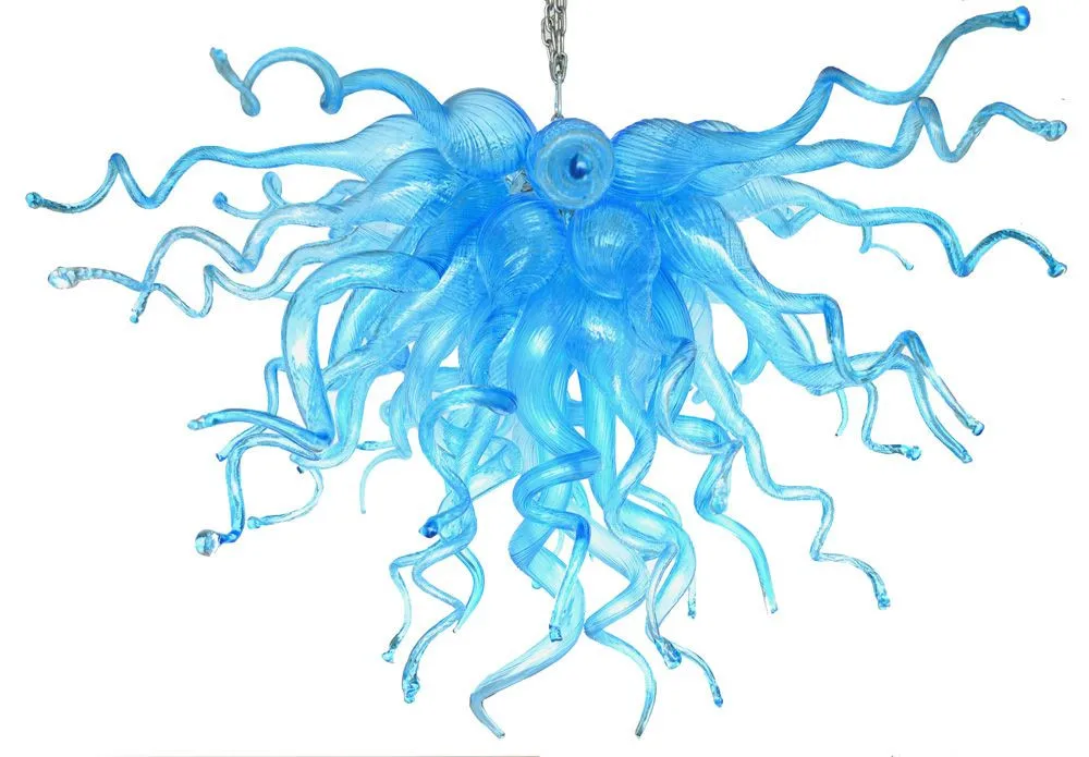 

Murano Glass Aqua Turquoise Blue High Hanging led Bulbs 100% Hand Blown Glass Chandelier light Fixture