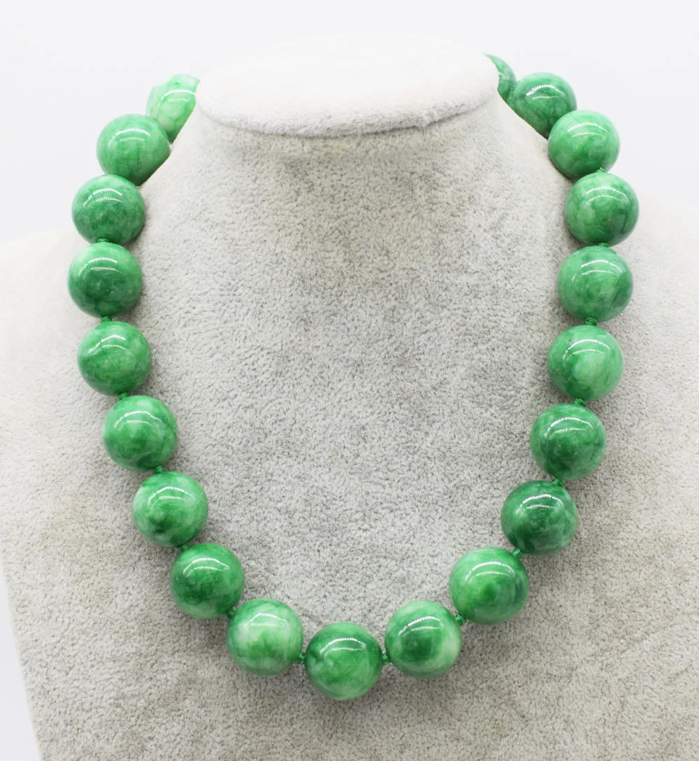 

wholesale green jade round 12/14/16/18mm necklace 17inch FPPJ nature beads amazing