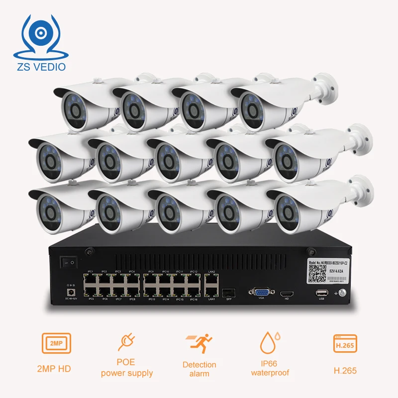 ZSVEDIO H.264/H.265 16CH 48V POE 1080P 2.0MP IP Camera 16CH POE NVR P2P CCTV Camera 6IR Night Vision Waterproof Onvif 2.1
ZSVEDIO H.264/H.265 16CH 48V POE 1080P 2.0MP IP Camera 16CH POE NVR P2P CCTV Camera 6IR Night Vision Waterproof Onvif 2.1