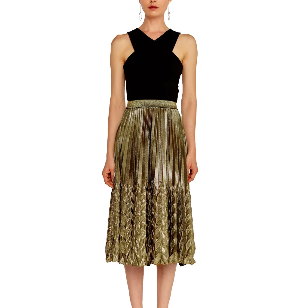 Sexy long skirt High waist skirt ladies Women Summer Skirts Stretch Pleated Half-Length A-Shaped Gold Silver Skirt A425
Sexy long skirt High waist skirt ladies Women Summer Skirts Stretch Pleated Half-Length A-Shaped Gold Silver Skirt A425