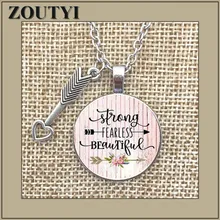 STERKE FEARLESS MOOIE Charm Lichtmetalen Hanger Glas Ketting, een cadeau voor moeder, een sterke vrouw, een onverschrokken charme, een survivor.(China)