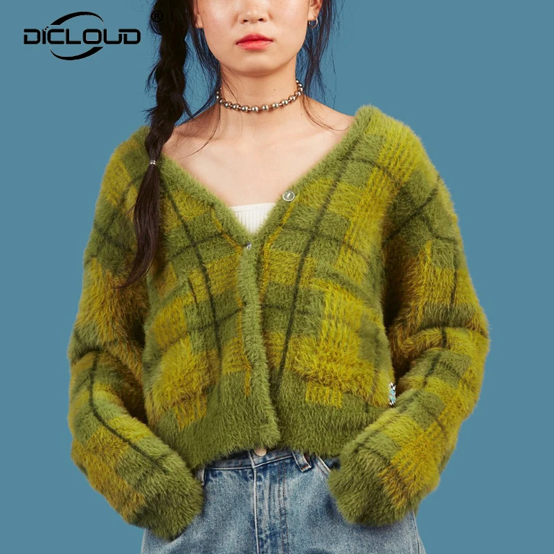 Cozy 2019 Autumn Winter Knitted Tops Fluffy Green Plaid Women Cropped Cardigan Sweaters Faux Mink Soft Knitted Coat Jacket Women
Cozy 2019 Autumn Winter Knitted Tops Fluffy Green Plaid Women Cropped Cardigan Sweaters Faux Mink Soft Knitted Coat Jacket Women